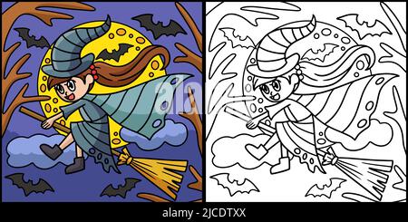 Witch Riding On A Broom Halloween Illustration Stock Vector