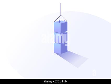 Bird's eye vector illustration of people constructing with building blocks. Concept of growth, success, ideation, innovation and motivation. 3d illust Stock Vector