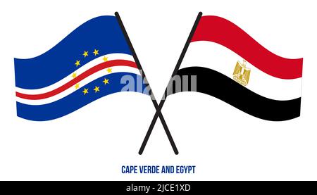 Cape Verde and Egypt Flags Crossed And Waving Flat Style. Official Proportion. Correct Colors. Stock Photo