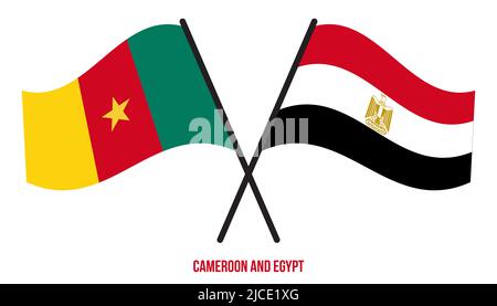 Cameroon and Egypt Flags Crossed And Waving Flat Style. Official Proportion. Correct Colors. Stock Photo