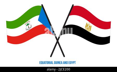 Equatorial Guinea and Egypt Flags Crossed And Waving Flat Style. Official Proportion. Stock Photo