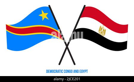 Democratic Congo and Egypt Flags Crossed & Waving Flat Style. Official Proportion. Correct Colors. Stock Photo