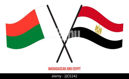 Madagascar and Egypt Flags Crossed And Waving Flat Style. Official Proportion. Correct Colors. Stock Photo