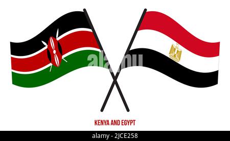 Kenya and Egypt Flags Crossed And Waving Flat Style. Official Proportion. Correct Colors. Stock Photo
