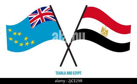 Tuvalu and Egypt Flags Crossed And Waving Flat Style. Official Proportion. Correct Colors. Stock Photo