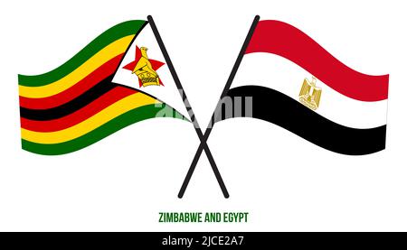 Zimbabwe and Egypt Flags Crossed And Waving Flat Style. Official Proportion. Correct Colors. Stock Photo