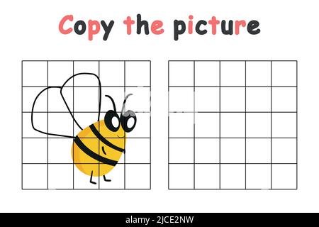 Copy the picture. Educational game for children. Cute bee, wasp. Drawing activity for kids. Colorful vector illustration Stock Vector