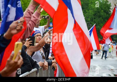 New York, New York, USA. 12th June, 2022. Puerto Rican flags are seen during the 65th annual Puerto Rican Day Parade on June 12, 2022 in New York City. (Credit Image: © Ryan Rahman/Pacific Press via ZUMA Press Wire) Stock Photo