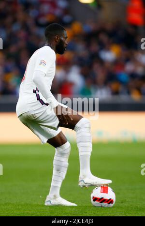 WOLVERHAMPTON ENGLAND - JUNE  11 : Fikayo Tomori (AC Milan) of England during UEFA Nations League - Group A3 between England against Italy at Molineux Stock Photo