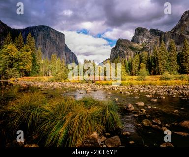 Merced River, El Capitan, Sentinel Rock, Yosemite National Park, California Stock Photo