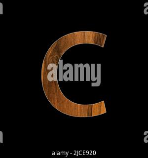 lowercase letter c - wood texture - black background Stock Photo