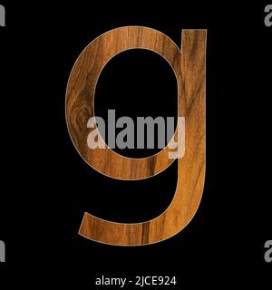 lowercase letter g - wood texture - black background Stock Photo