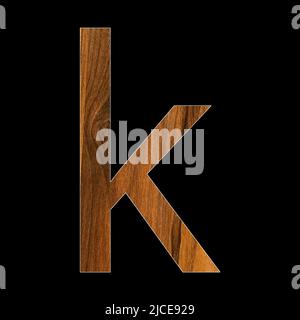 lowercase letter k - wood texture - black background Stock Photo