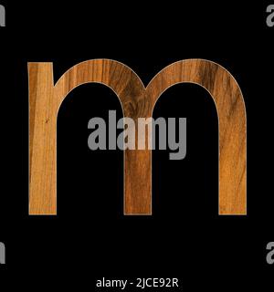 lowercase letter m - wood texture - black background Stock Photo