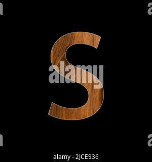 lowercase letter s - wood texture - black background Stock Photo