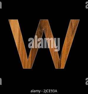 lowercase letter w - wood texture - black background Stock Photo