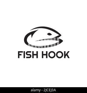 Vector illustration of fishing hook fish head logo simple abstract design, can be used for fish supply company logo Stock Vector