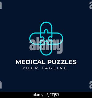 Abstract medical design logo. Puzzle medicine logo. Logo crossword puzzle. template, symbol Stock Vector
