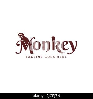 Letter M monkey writing design logo, vector template Stock Vector