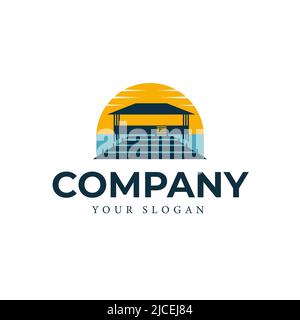 Surfers lagoon beach hut. Surf club concept. Vector summer surf retro badge. Surf concept Stock Vector