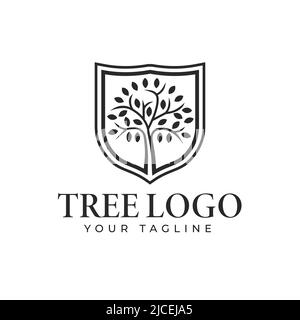 Vector logo of a nature shield symbol of a leaf or tree. Suitable for ecology, agriculture, recycling, protection, stewardship, environment and emblem Stock Vector