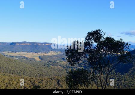 A view from Mitchell Pass Lookout in the Blue Mountains of Australia Stock Photo