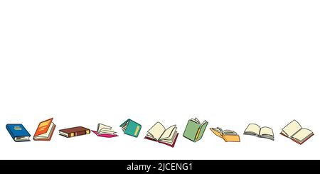 books line art pattern vector illustration for decoration, background,etc. One line drawing of book colored line icon. Stock Vector