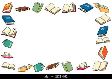 books line art pattern frame vector illustration for decoration, background,etc. One line drawing of book colored line icon. Stock Vector