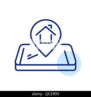 Smart home or delivery home address location. Pixel perfect, editable stroke line art icon Stock Vector