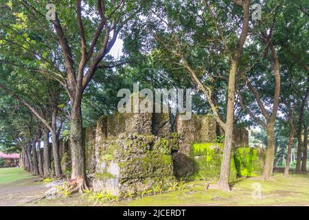 Old church ruins destroyed during a volcanic eruption in Camiguin Island, Philippines Stock Photo