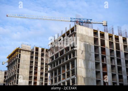 SAINT PETERSBURG, RUSSIA - AUGUST 10, 2021: Construction of new apartment buildings Stock Photo