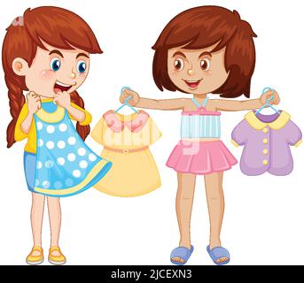 Girls trying on new clothes illustration Stock Vector Image & Art - Alamy