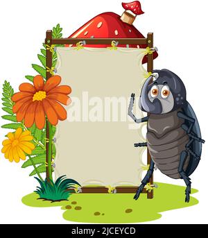 Sign board with beetle on white background illustration Stock Vector