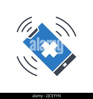 Call doctor related vector glyph icon. Smartphone with medical cross vibrates and rings. Medical help. Isolated on white background. Editable vector i Stock Vector