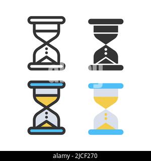Hourglass, chemistry science laboratory colorful vector icon set with outline Stock Vector