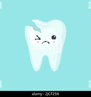 Broken tooth with emotional face, cute colorful vector icon illustration Stock Vector