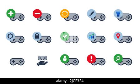 Gamepad gaming pad controller console play toy icon set collection isolated graphic Stock Vector