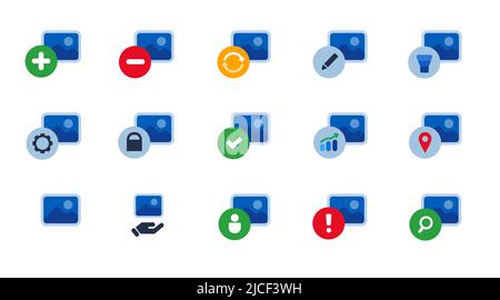 Photo picture image media grapgic photograph icon set collection isolated graphic Stock Vector