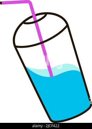Plastic cup with straw and cap for cocktail and juice Stock Vector