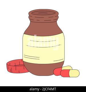 A bottle of pills in cartoon style. Vector illustration isolated on white background Stock Vector