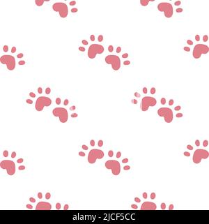 Pink cat seamless pattern. Meow and cat paws background vector illustration. Cute cartoon pastel character for nursery girl baby print. Stock Vector