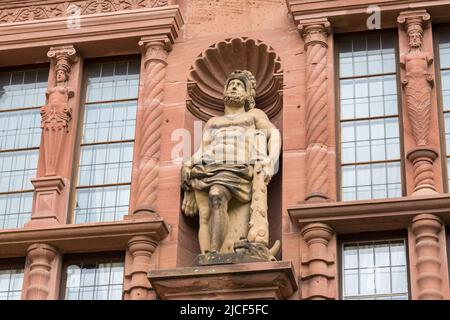 Heidelberg, Germany - Aug 27, 2021: Herakles statue at the Ottheinrichsbau of Heidelberg Palace. Stock Photo