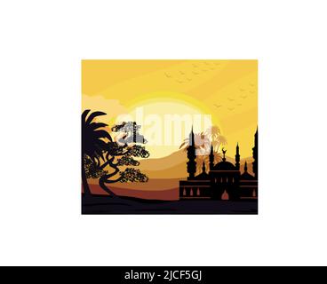 Muslim Islamic Mosque Ramadan Sunset illustration Stock Vector