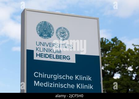 Heidelberg, Germany - Aug 27, 2021: Sign Universitätsklinikum Heidelberg (university hospital Heidelberg). Stock Photo