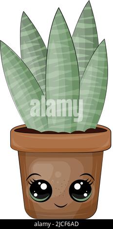 Cute Cactus Clipart Isolated on White Background. Funny Clip Art Cactus in a Pot. Vector Illustration of an Animal for Stickers, Baby Shower Stock Vector