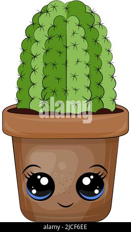 Cactus Clipart in Cute Cartoon Style Beautiful Clip Art Cactus in a Pot. Vector Illustration of an Animal for Prints for Clothes, Stickers, Textile Stock Vector