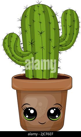 Cute kawaii baby cactus succulent with happy funny smile face in pot ...