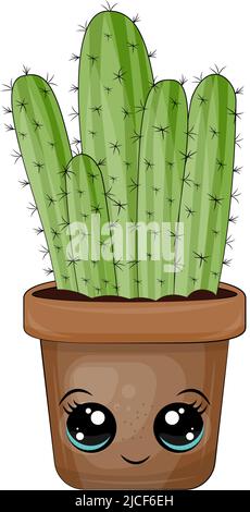 Cactus Clipart Character Design. Adorable Clip Art Cactus in a Pot. Vector Illustration of an Animal for Prints for Clothes, Stickers, Baby Shower Stock Vector