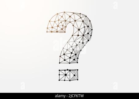 Question mark 3d low poly symbol with connected dots. Help support, problem design vector illustration. FAQ polygonal wireframe Stock Vector