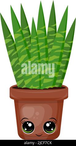 Kawaii Home Plant Clipart Character Design. Adorable Clip Art Snake Plant. Vector Illustration of an Animal for Prints for Clothes, Stickers, Baby Stock Vector